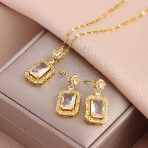 Brass Jewelry Set, with Crystal & 304 Stainless Steel, Vacuum Ion Plating, fashion jewelry & for woman Approx 50 cm [