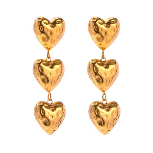 Stainless Steel Drop Earring, 304 Stainless Steel, Heart, 18K gold plated, fashion jewelry & for woman, golden [