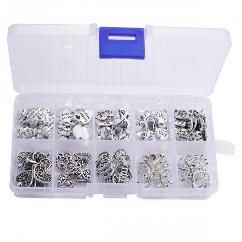 DIY Jewelry Finding Kit, Zinc Alloy, with Plastic Box, antique silver color plated, 10 cells Approx [