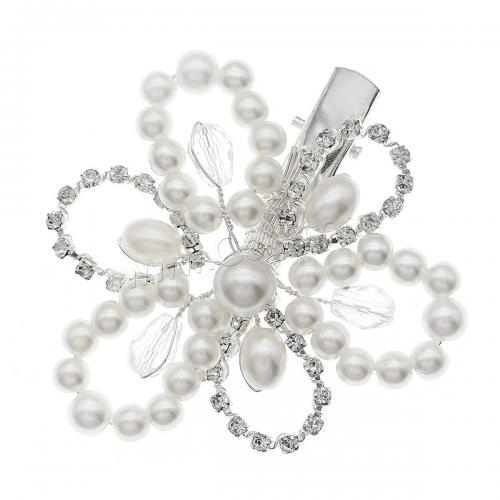 Alligator Hair Clip, Zinc Alloy, with Plastic Pearl, Flower, silver color plated & for woman & with rhinestone [