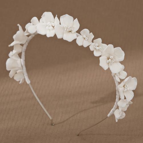 Hair Bands, Zinc Alloy, with Porcelain, Flower, plated, for woman, white [