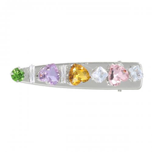 Clips de pico, aleación de zinc, para mujer & con diamantes de imitación, plateado, 76x19mm, Vendido por UD[