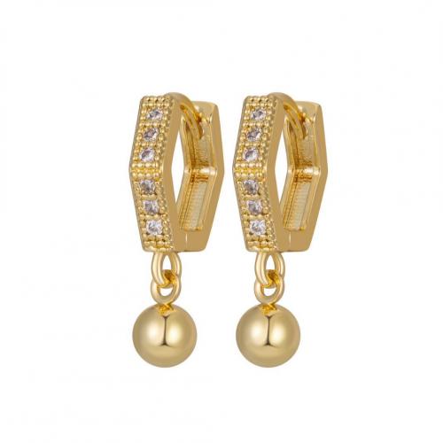 Brass Drop Earring, Geometrical Pattern, real gold plated, micro pave cubic zirconia & for woman, 15mm [