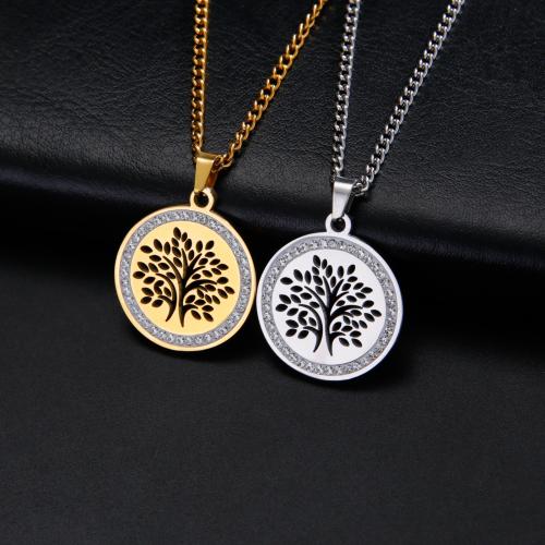 Stainless Steel Jewelry Necklace, 304 Stainless Steel, Flat Round, Vacuum Ion Plating, fashion jewelry & Unisex & with rhinestone & hollow Approx 38 cm 