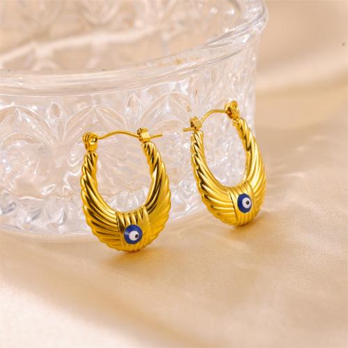 Pendientes de mal de ojo, acero inoxidable 304, Recubrimiento iónico al vacío, Joyería & para mujer, dorado, 18x24mm, Vendido por Par