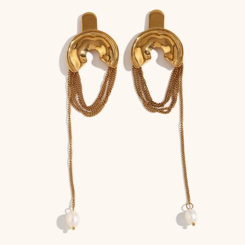 Stainless Steel Drop Earring, 316L Stainless Steel, with Plastic Pearl, 18K gold plated, fashion jewelry & for woman, golden [