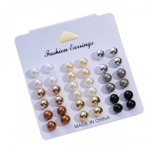 Zinc Alloy Stud Earring, with Resin & Plastic Pearl, 18 pieces & fashion jewelry & for woman [