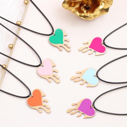 Acrylic Necklace, with PU Leather, with 5cm extender chain, Heart, printing, fashion jewelry & for woman x3cm Approx 40 cm 