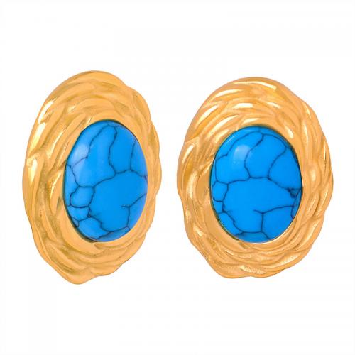 Boucles d'oreilles en acier titane, avec turquoise, Plaqué or 18K, bijoux de mode & pour femme Vendu par paire