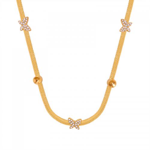 Collier de bijoux de titane, Acier titane, avec 5cm chaînes de rallonge, Plaqué or 18K, bijoux de mode & pour femme & avec strass Environ 40 cm, Vendu par PC