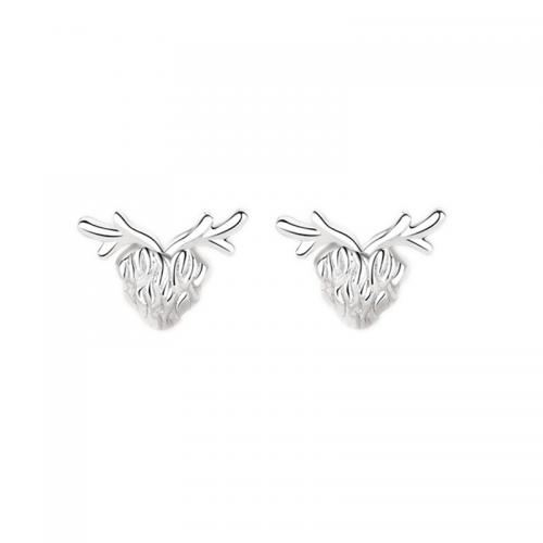 Sterling Silver Stud Earring, argent sterling 925, Bois, Placage, pour femme, couleur platine Vendu par paire