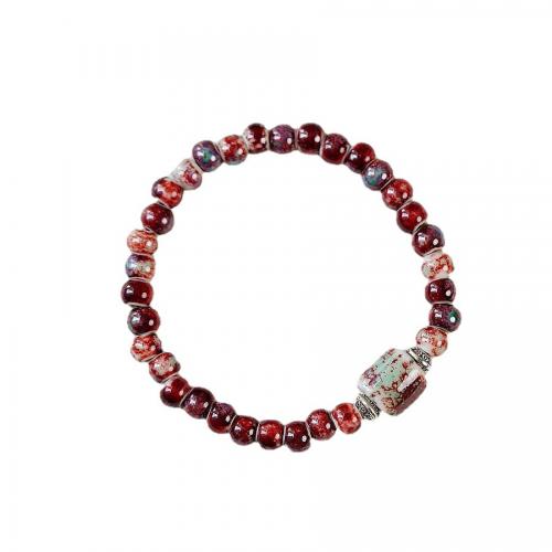 Porcelain Bracelets, Zinc Alloy, with Porcelain & Elastic Thread & Wood, plated, Unisex Approx 14-20 cm 