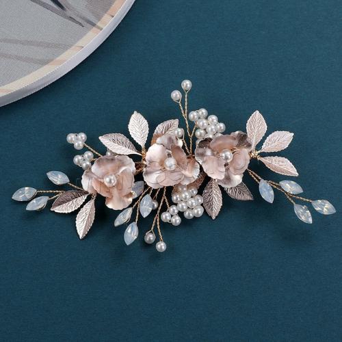 Alligator Hair Clip, Iron, with brass wire & Crystal & Plastic Pearl & Zinc Alloy, fashion jewelry & for woman, golden [