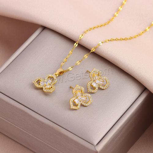 Cubic Zirconia Micro Pave Brass Jewelry Sets, with Cubic Zirconia & 304 Stainless Steel, Vacuum Ion Plating, fashion jewelry & micro pave cubic zirconia & for woman Approx 45 cm [