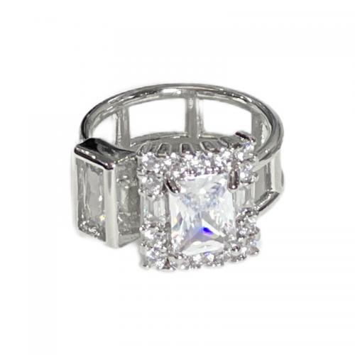 Brass Cuff Finger Ring, platinum color plated & micro pave cubic zirconia & for woman, US Ring 