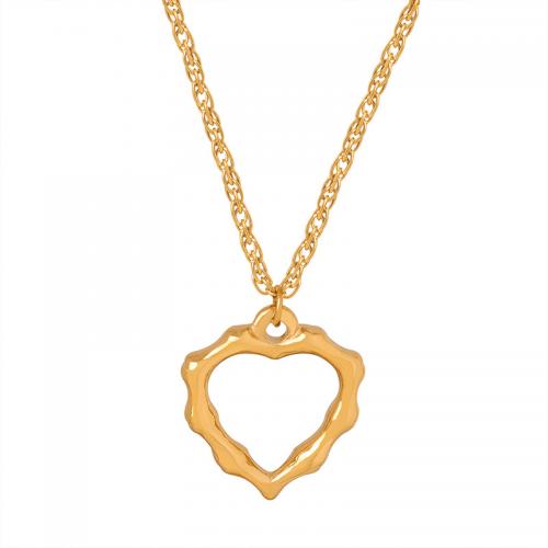 Collier de bijoux de titane, Acier titane, avec 5cm chaînes de rallonge, coeur, Plaqué or 18K, bijoux de mode & pour femme & creux, doré, 20mm Environ 40 cm, Vendu par PC