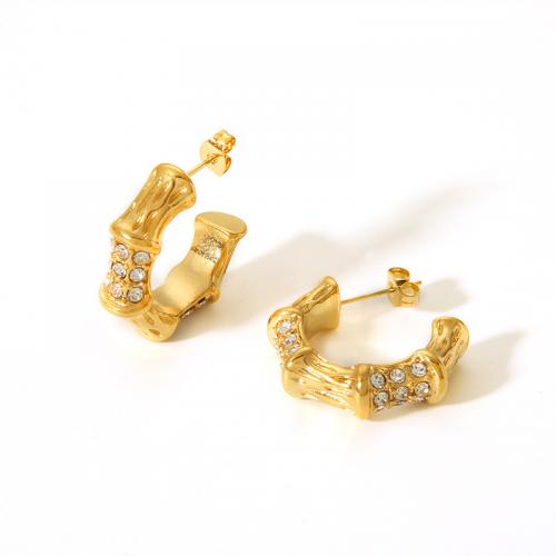 Stainless Steel Rhinestone Stud Earring, 304 Stainless Steel, Vacuum Ion Plating, fashion jewelry & for woman & with rhinestone, golden 