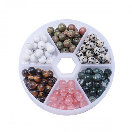 Perles de pierre gemme mixte, avec Boîte en plastique, Rond, DIY & 6 cellules, couleurs mélangées *2cm mm, Vendu par boîte