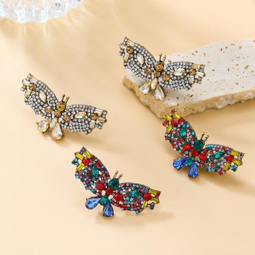 Zinc alliage strass Stud Earring, alliage de zinc, papillon, bijoux de mode & pour femme & avec strass, plus de couleurs à choisir Vendu par paire