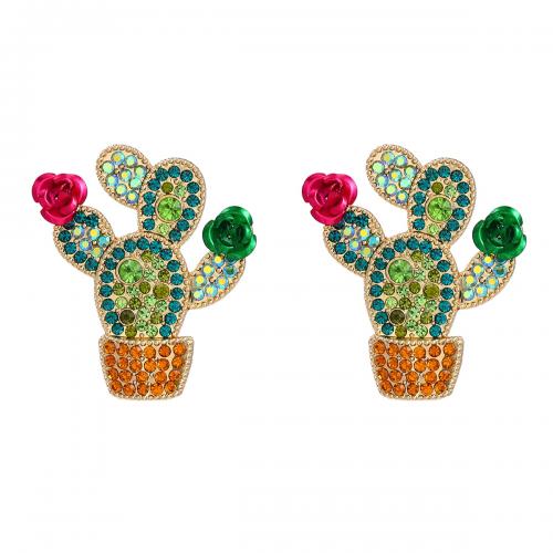 Zinc alliage strass Stud Earring, alliage de zinc, Opuntia Stricta, bijoux de mode & pour femme & avec strass Vendu par paire