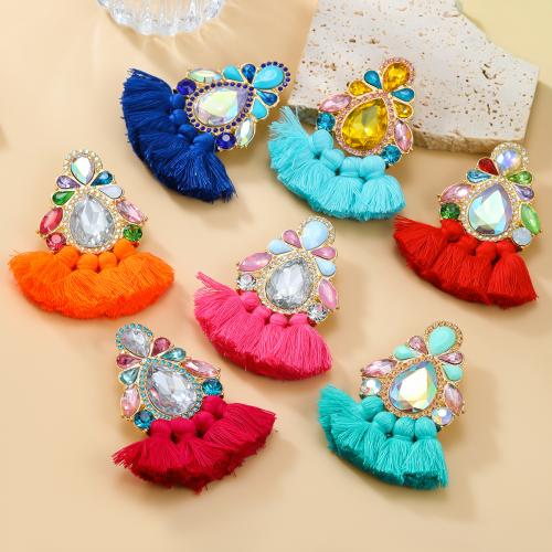 Fashion Tassel Earring, Zinc Alloy, with Cotton Thread, fashion jewelry & for woman & with rhinestone 