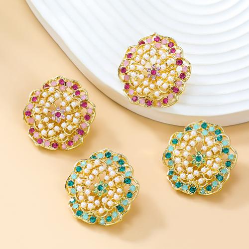 Zinc alliage strass Stud Earring, alliage de zinc, avec perle de plastique, fleur, bijoux de mode & pour femme & avec strass, plus de couleurs à choisir Vendu par paire