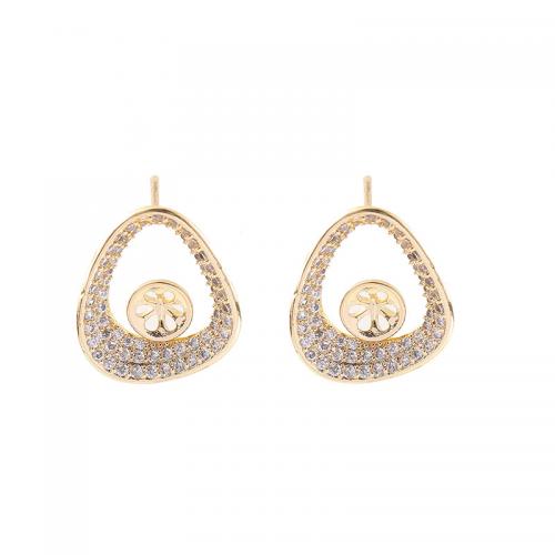 Brass Earring Stud Component, plated, DIY & micro pave cubic zirconia & enamel, golden [