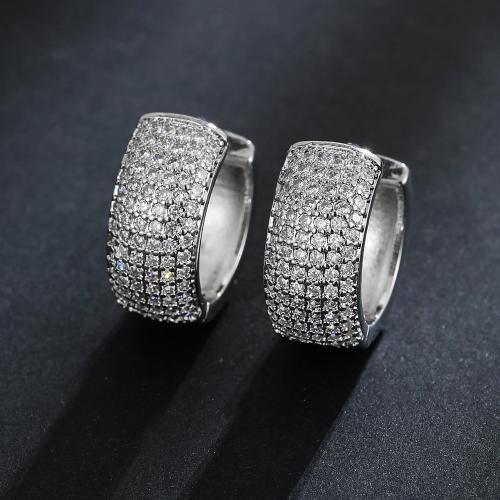 Cubic Zirconia Micro Pave Brass Earring, plated, Unisex & micro pave cubic zirconia, platinum color [