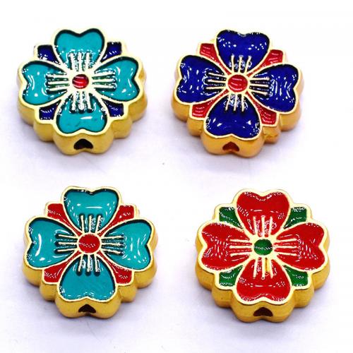 Enamel Zinc Alloy Beads, Flower, plated, DIY 13mm Approx 1.8mm 