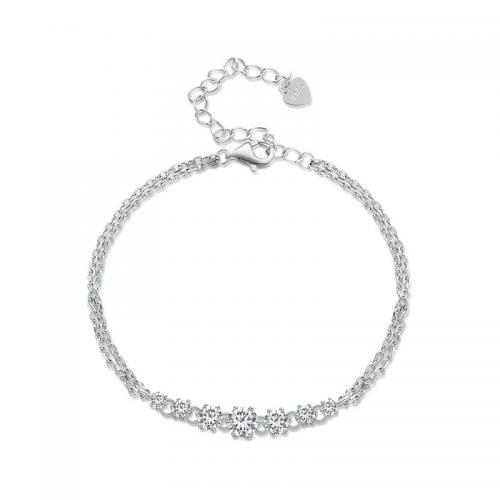 Sterling Silber Armbänder, 925 Sterling Silber, mit Moissanite, mit Verlängerungskettchen von 5CM, plattiert, für Frau, Silberfarbe, Länge:ca. 15 cm, verkauft von PC