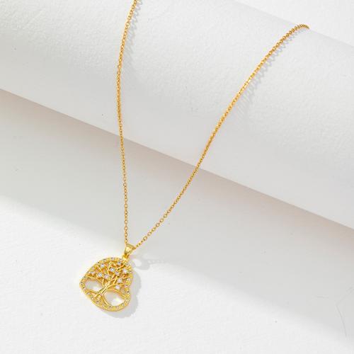 Cubic Zircon Micro Pave Brass Necklace, real gold plated, micro pave cubic zirconia & for woman [