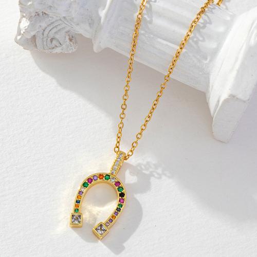 Cubic Zircon Micro Pave Brass Necklace, real gold plated, micro pave cubic zirconia & for woman [