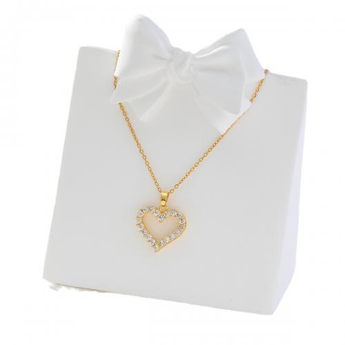 Cubic Zircon Micro Pave Brass Necklace, Heart, real gold plated, micro pave cubic zirconia & for woman, golden [