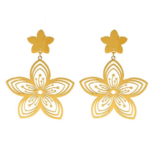 Acier inoxydable 304 Boucle d'oreille goutte, fleur, Plaqué or 18K, pour femme & creux Vendu par paire