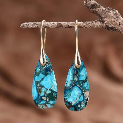 Gemstone Drop Earring, Impression Jasper, with Brass, Teardrop, plated, fashion jewelry & for woman 70mm 