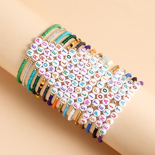 Pulseras de acrílico, Seedbead, con Papel & metal & Acrílico, Redondo aplanado, chapado en color dorado, Joyería & Estilo bohemio & para mujer, color mixto, longitud:aproximado 17 cm, 16PCs/Set, Vendido por Set