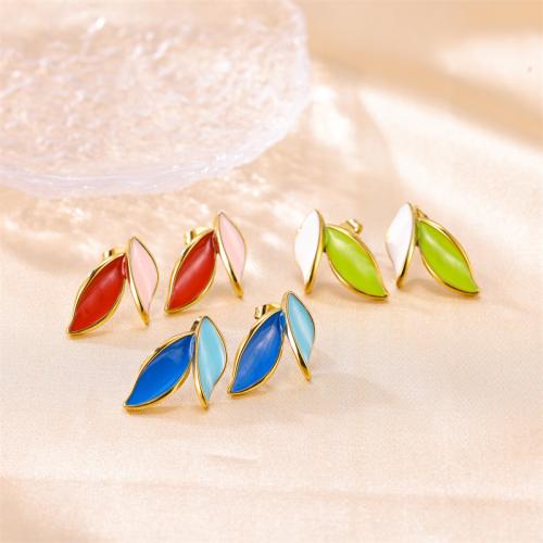 Stainless Steel Stud Earring, 304 Stainless Steel, Leaf, fashion jewelry & for woman & enamel 