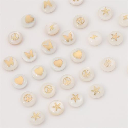 Fancy Printing Shell Beads, Flat Round, DIY & enamel 