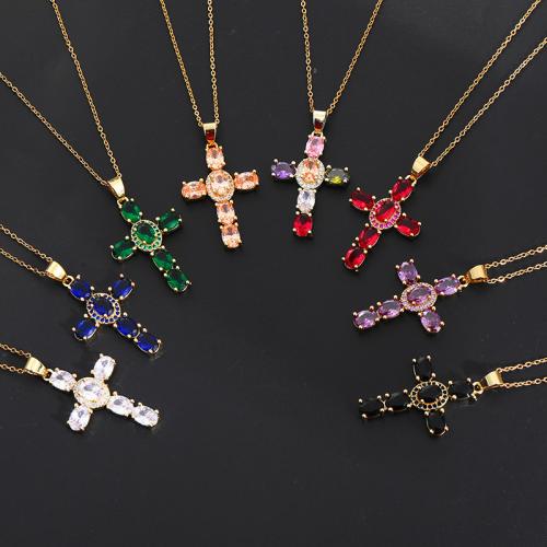 Cubic Zircon Micro Pave Brass Necklace, with 5cm extender chain, Cross, gold color plated, fashion jewelry & micro pave cubic zirconia & for woman x2.3cm Approx 45 cm [