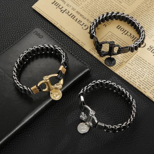 bracelet de cordon en PU , Acier inoxydable 304, avec cuir PU, fait à la main, Double couche & bijoux de mode & pour homme, plus de couleurs à choisir mm Environ 220 mm, Vendu par PC[