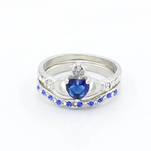 Zinc Alloy Ring Set, 2 pieces & for woman & with rhinestone, silver color [