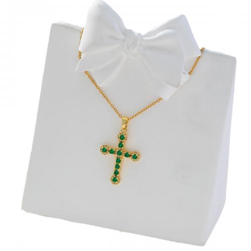 Cubic Zircon Micro Pave Brass Necklace, Cross, real gold plated, micro pave cubic zirconia & for woman [