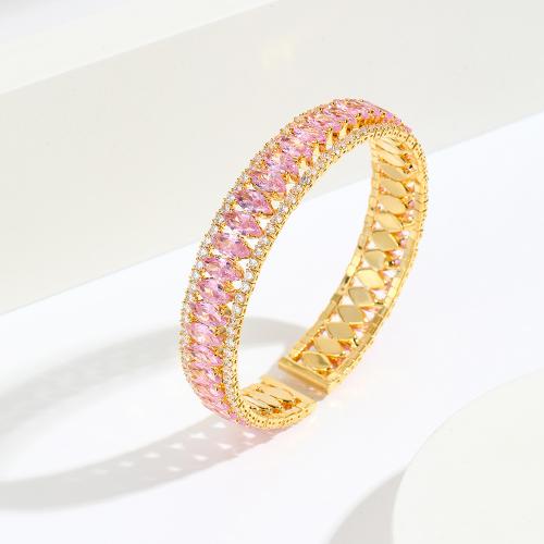 Brass Cuff Bangle, real gold plated, micro pave cubic zirconia & for woman [