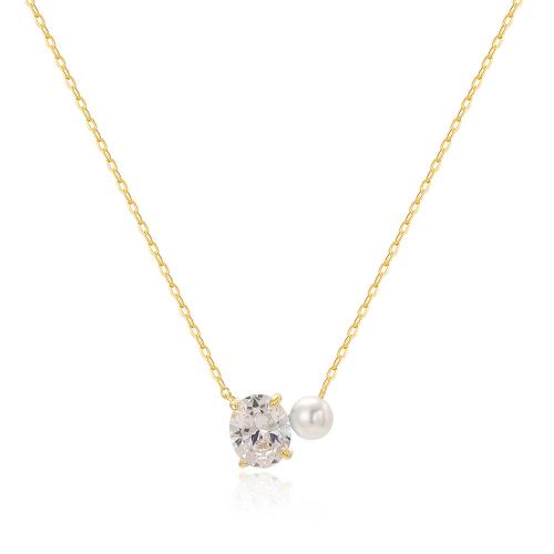 Brass Cubic Zirconia Necklace, with Plastic Pearl, plated, micro pave cubic zirconia & for woman [