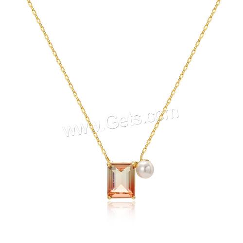 Brass Cubic Zirconia Necklace, with Plastic Pearl, plated, micro pave cubic zirconia & for woman [