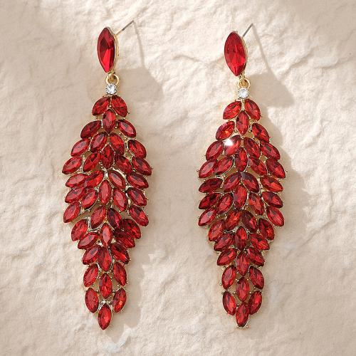 pendiente gota de aleación de cinc de diamantes de imitación, con aleación de zinc, chapado en color dorado, Joyería & para mujer, Rojo, 30x95mm, Vendido por Par