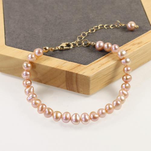 Cultured Freshwater Pearl Brass Bracelet, with Freshwater Pearl, with 5cm extender chain, high quality plated, fashion jewelry & micro pave cubic zirconia & for woman Approx 17 cm [