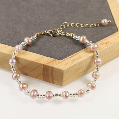 Cultured Freshwater Pearl Brass Bracelet, with Seedbead & Freshwater Pearl, with 5cm extender chain, high quality plated, fashion jewelry & micro pave cubic zirconia & for woman Approx 17 cm [