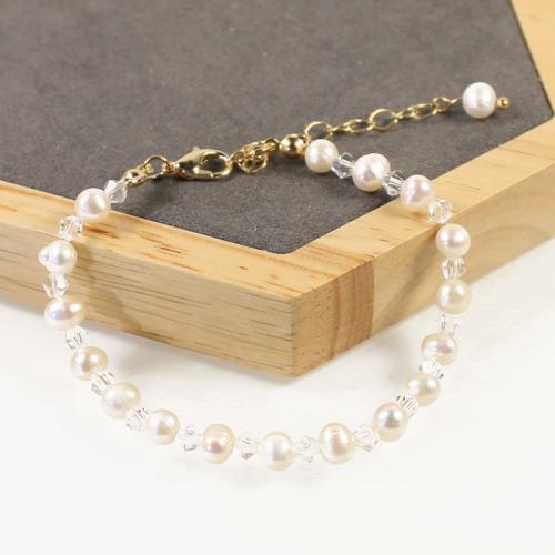 Cultured Freshwater Pearl Brass Bracelet, with Seedbead & Freshwater Pearl, with 5cm extender chain, high quality plated, fashion jewelry & micro pave cubic zirconia & for woman Approx 17 cm [