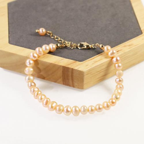 Cultured Freshwater Pearl Brass Bracelet, with Freshwater Pearl, with 5cm extender chain, high quality plated, fashion jewelry & for woman, pink Approx 17 cm [